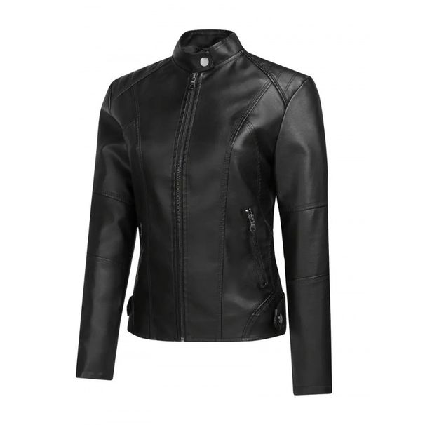 K New European And American Women's Leather Jacket With Fashionable Zipper, Short Motorcycle Retro Jacket_ecoleips.com