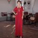 Red Embroidered Halter Neck Dress With Tassel Details & High Slit - Elegant Evening Gown_ecoleips.com