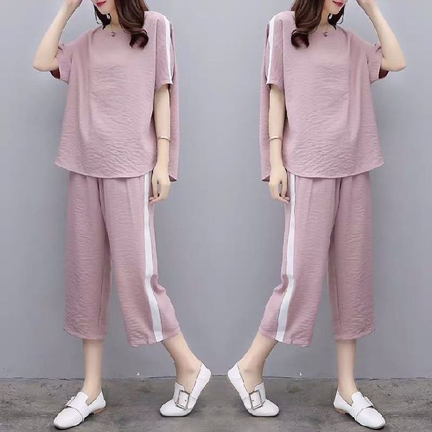 Audday Plus Size Women's Summer New Korean Style Two-Piece Set Loose Casual Wide-Leg Pants Suit For Women_ecoleips.com