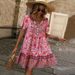 INS New 2026 European And American Cross-Border Women's Small Floral V-Neck Loose Casual Bohemian Vacation Style Dress_ecoleips.com