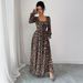 Women's Leopard Print Long Sleeve Dress – Stylish Fall & Winter Dress With Comfort Fit, Soft Stretch Fabric, Elegant A-Line Silhouette_ecoleips.com