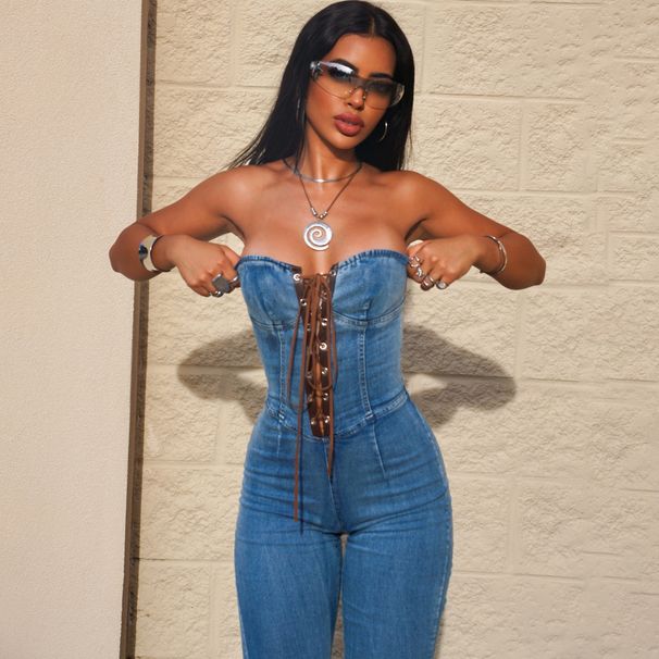 Women's Clothing Crotch Tight Jumpsuit Spring And Autumn Sexy Backless Top Jumpsuit Denim Flared Pants_ecoleips.com