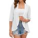 Women's Clothing Solid Color Cardigan Jacket Three Quarter Sleeve Ruffle Top_ecoleips.com
