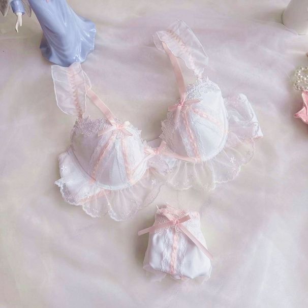 girl Super Beautiful Japanese Embroidered Two-tone Thin Cup College Style Student Girl Cute Push-up Sexy Bra Set_ecoleips.com
