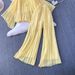 Vacation-Ready Yellow Off-Shoulder Ruffle Dress & Flared Sleeve Top Set – Flowy Midi Skirt & Asymmetrical Hem For Sun-Kissed Glow (S/M/L/XL)_ecoleips.com