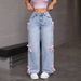 Women's Loose Wide-Leg Jeans – Vintage Washed Denim Pants With Pure Straight Fit, Street Bow Detail & Comfortable Stretch_ecoleips.com