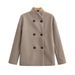 Women’s Oversized Double-Breasted Wool Coat – V-Neck Longline Polyester Blazer (S-L, Gray/Beige/Black)_ecoleips.com