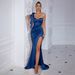 Women's Off-Shoulder Long Dress Sexy Evening Gown Solid Color Slit Design Fashionable Dress For All Seasons Regular Fit_ecoleips.com