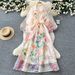 Women's Retro Court Style Long Dress Floral Print Puff Sleeve Tie Waist Beautiful And Ethereal Autumn Dress_ecoleips.com