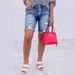 Women's Clothing "Women's Slim Fit Button Fly Denim Shorts With Distressed Hem & Ripped Details - Mid Rise Stretch Jeans Shorts For Streetwear Fashion_ecoleips.com
