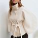 Women's Clothing Women's Solid Color Cape Windbreaker Jacket Stand Collar Button Belt Fashion Outerwear For Autumn Winter Style_ecoleips.com