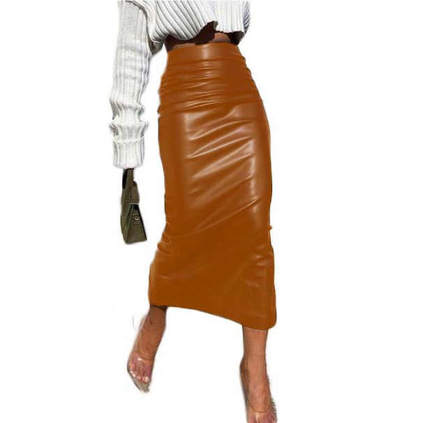 Elegant High-Waist Bodycon Pencil Skirt – Stretchy Polyester-Spandex Blend, Office & Party Wear In Black, White, Red & Brown_ecoleips.com