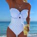Women's Slim Fit Strapless One Piece Swimsuit 2026 European American Style Striped Checkered Tie Waist Beach Vacation Swimwear_ecoleips.com