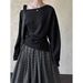 Asymmetrical Off-Shoulder Sweatshirt With Draped Detail & Side Slit - Women's Fashion Cropped Top In Black, Grey, White (Sizes M/L)_ecoleips.com