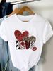 European And American Cross-border Foreign Trade Women's Clothing, Heart-shaped Floral Print Round-neck Short-sleeve_ecoleips.com