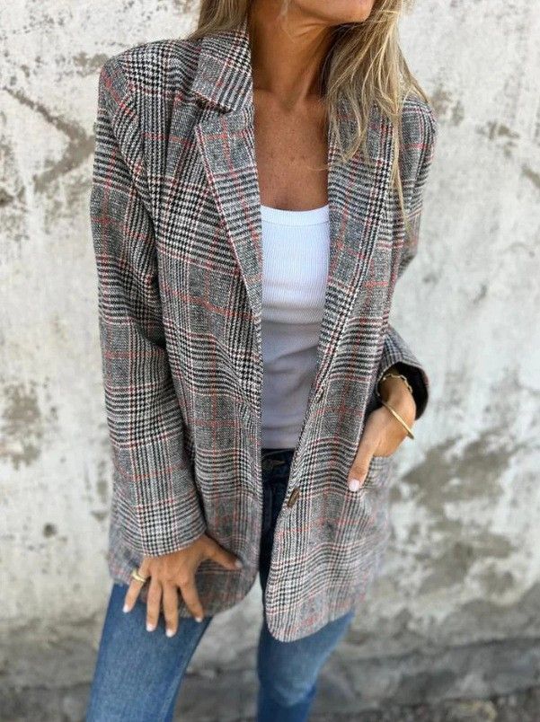 2025 Autumn/Winter Cardigan Jacket For Women, Casual And Fashionable, With A Houndstooth Lapel Suit_ecoleips.com