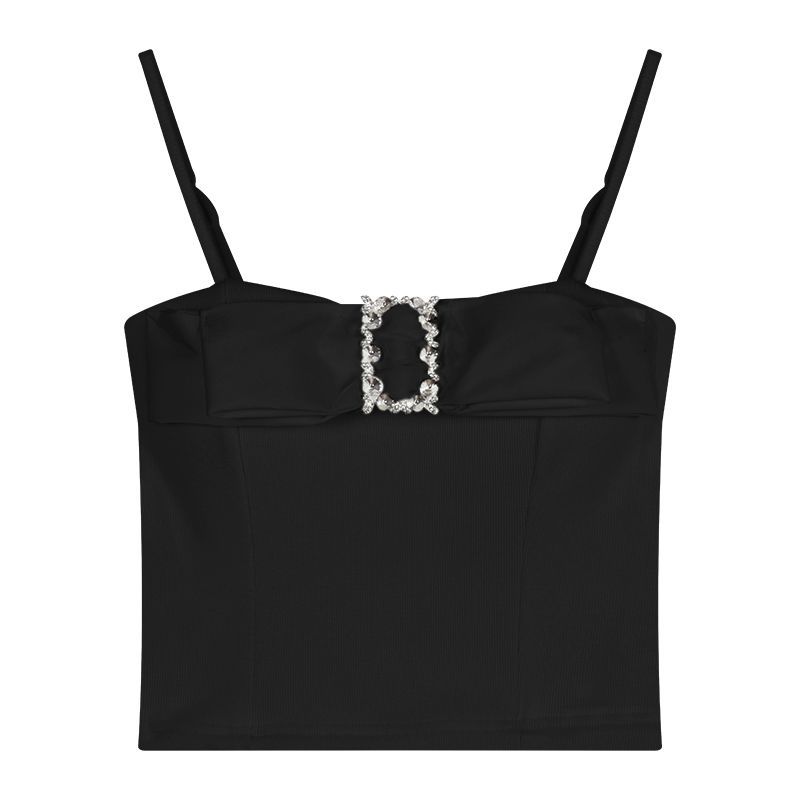 Heavy-duty Rhinestone-embellished White Sexy Camisole For Women, Spring/summer, Pure Alluring, Tight-fitting, Short_ecoleips.com