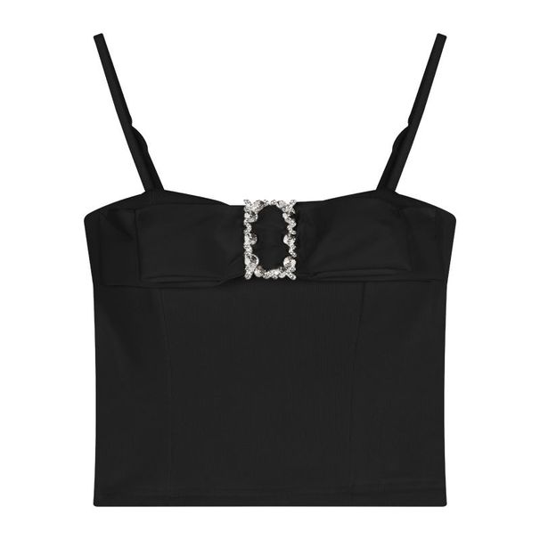 Heavy-duty Rhinestone-embellished White Sexy Camisole For Women, Spring/summer, Pure Alluring, Tight-fitting, Short_ecoleips.com