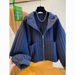 2027 Spring Autumn Fashion European-USA Style Outerwear Women Pressing Grid Long Sleeve Casual Loose Zipper Hooded Jacket_ecoleips.com
