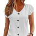 Women's Casual V Neck T-Shirt Ruffle Sleeve Solid Color Spring Summer Fashion_ecoleips.com