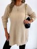 Women's Clothing Autumn Winter Knitted Sweater Casual Split Hem Long Sleeve Pullover Top_ecoleips.com