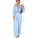 Women's Clothing New Fashion Cotton And Linen Solid Color Loose Long Sleeved Shirt Casual Suit Pants Two Piece Suit_ecoleips.com