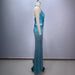 Women's Clothing New Halter Neck Deep V Neck Waist Hollow High Waist Sexy Slimming Party Stage Host Evening Dress_ecoleips.com