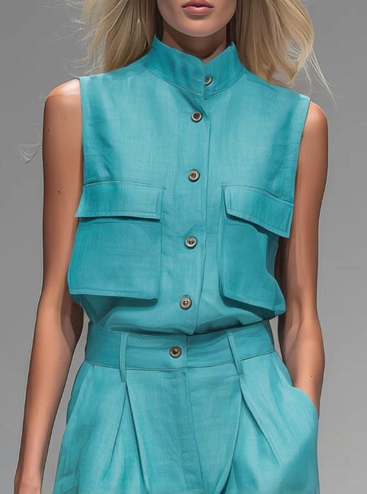 2026 Spring/Summer New European American Style Fashion Sleeveless Vest And Wide-Leg Pants Set For Women, Summer Casual_ecoleips.com