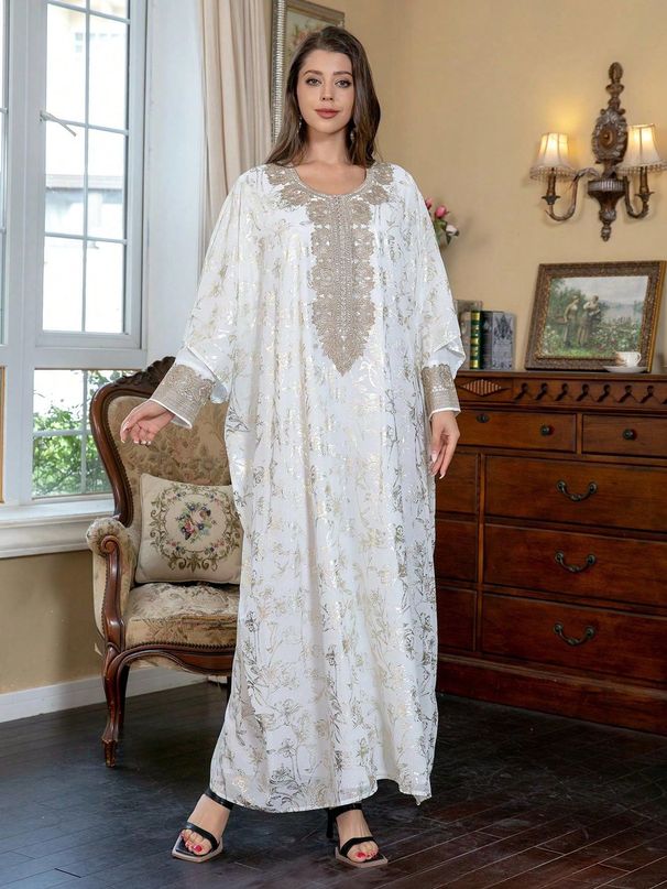 Muslim Women's Robe Chiffon Hot Stamping Dress Abaya_ecoleips.com