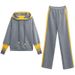 Women's Clothing 2-Piece Hoodie Tracksuit Set - Casual Loose Fit Pullover & Jogger Pants, Comfortable Fall Outfit With Drawstring Hood (Black/Gray)_ecoleips.com