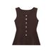 Autumn Gold Button Slim Knit Vest For Women – Streetwear Chic, Stretch Polyester, V-Neck Sleeveless Jacket_ecoleips.com