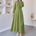 Muslim Dress Women Elegant Long Sleeve Maxi Dress With Self-Tie Detail - Women's Chic Solid Color Knitted Dress For Office & Casual Wear_ecoleips.com