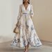 Elegant Floral Print Pleated Maxi Dress – V-Neck Long Sleeve A-Line Dress For Women (S-XXXL, White/Blue/Pink/Yellow)_ecoleips.com