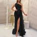 Women's Pure Color Sequin Fairy Long Sleeveless Fashion Slim Temperament Medium And Long Evening Dress_ecoleips.com