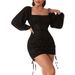 New Cross-Border European And American Style Elegant Solid Color Summer Sexy Hot Girl Bodycon Ruched Short Dress_ecoleips.com