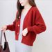 French V-Neck Candy Color Long Sleeve Cardigan Women's Loose Knit Sweater Coat Casual Elegant Outerwear_ecoleips.com