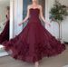 Women's Strapless Belted Pleated 3D Floral Flowy Maxi Dress – Elegant Party Evening Gown 2026_ecoleips.com
