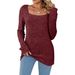 Women's Clothing Autumn Winter Square Neck Ribbed Brushed Long Sleeve Oversized Tunic Top For Women - Casual Loose Fit Soft Fabric In Wine Red_ecoleips.com