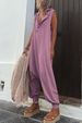 K Women's Buttoned Hooded Sleeveless Pants Jumpsuit_ecoleips.com