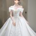 French-style Off-shoulder Satin Main Wedding Dress Brides, 2025 New Model, Princess-like Elegance And Luxury, Suitable_ecoleips.com