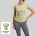 Women's Quick Dry V Neck Yoga Top Short Sleeve Nude Fitness Sports Pleated Suitable For Running_ecoleips.com