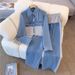 Women's Clothing Plus Size Patchwork Denim Jacket And Wide Leg Pants Set For Women Trendy Spring Outfit Casual Comfortable Two-Piece Set_ecoleips.com