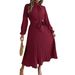 Women's Clothing Elegant Stand Up Collar Long Sleeve Waist Pleated Long Skirt Small Dress_ecoleips.com