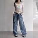 Women's Clothing Waist Jeans Retro Niche Design Loose Wide Leg Pants Simple Casual Straight Pants_ecoleips.com