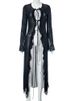 Hugcitar 2025 Mesh Long Sleeve Black See Through Cardigan Lace Up Sexy Midi Dress Summer Women Fashion Beach Party Club Outfit_ecoleips.com