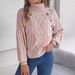 2026 Casual Solid Color Button Twist Turtleneck Lantern Sleeve Pullover Sweater Women's Clothing_ecoleips.com