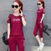 Women's Summer Sports Suit Set Stylish Casual Fashion Student Two Piece Outfit Short Sleeved Capri Pants New 2026_ecoleips.com