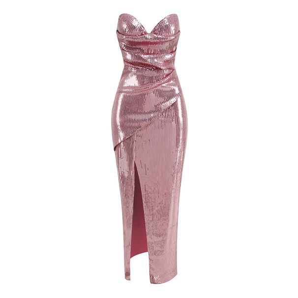 Women's Clothing Sequined Backless Skirt Slim Back Lace Up Slit Irregular Long Dress For Women_ecoleips.com