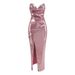 Women's Clothing Sequined Backless Skirt Slim Back Lace Up Slit Irregular Long Dress For Women_ecoleips.com
