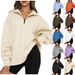 Women's Fleece Half-Zip Pullover Sweatshirt Long Sleeve Casual Loungewear No Pocket Hoodie For Fall Winter_ecoleips.com